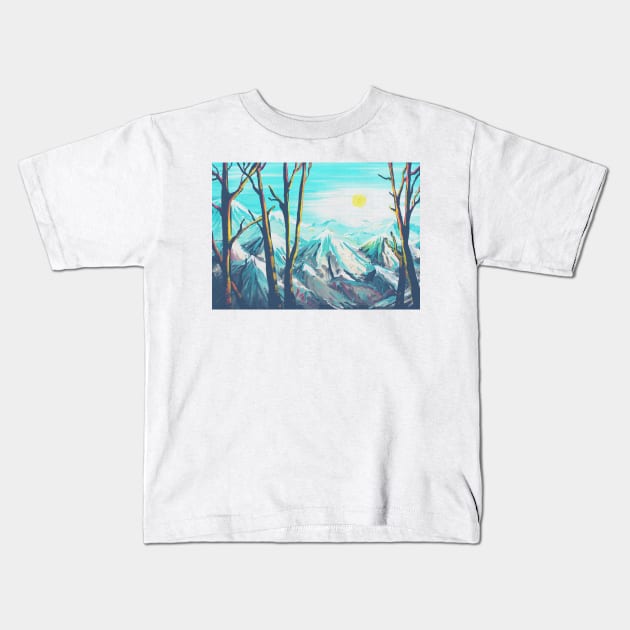 Mountain Painting Kids T-Shirt by quilimo